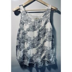 100% Silk Giusy Top Flowy Whimsical Floral Fairy Size M Black Soft White Flounce